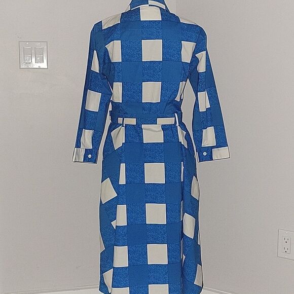 Samantha Sung Blue Patterned Dress Cotton,size 10 - Picture 6 of 9